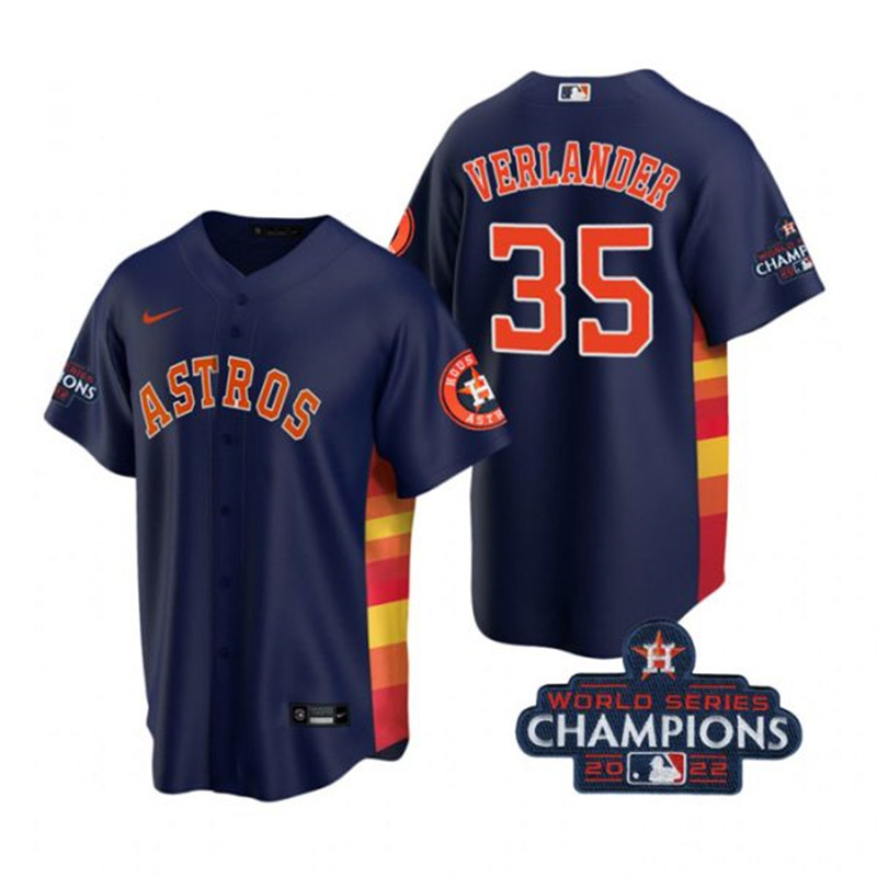 Astros #35 Justin Verlander Navy 2022 World Series Champions Cool Base Jersey