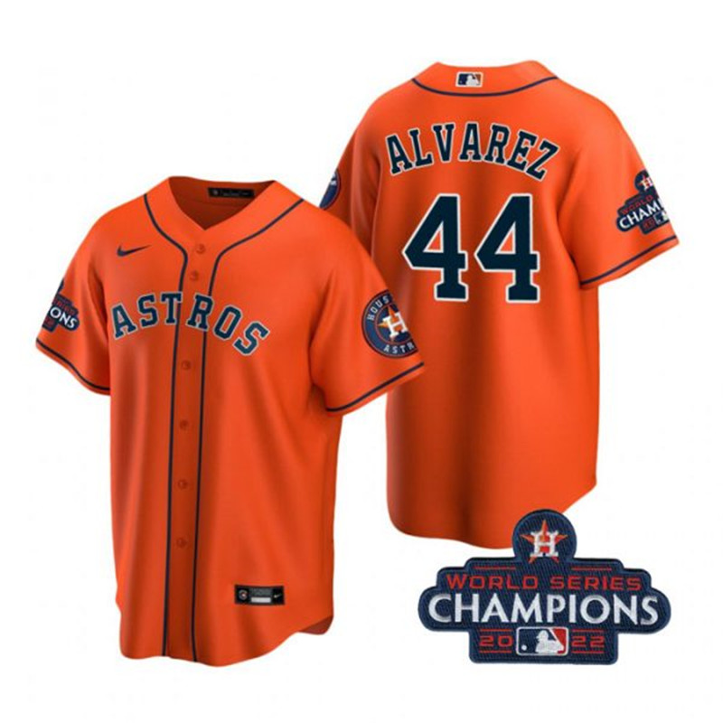 Astros #44 Yordan Alvarez Orange 2022 World Series Champions Cool Base Jersey