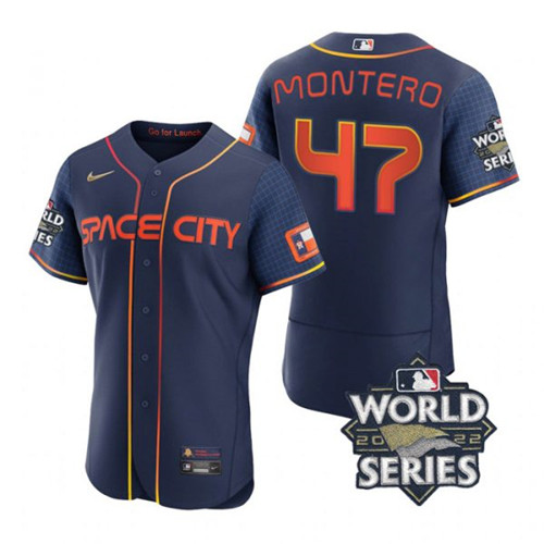 Astros #47 Rafael Montero Navy Nike 2022 World Series City Connect Flexbase Jersey