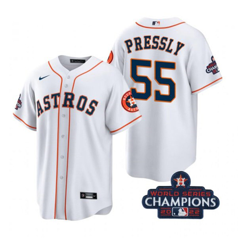Astros #55 Ryan Pressly White 2022 World Series Champions Cool Base Jersey