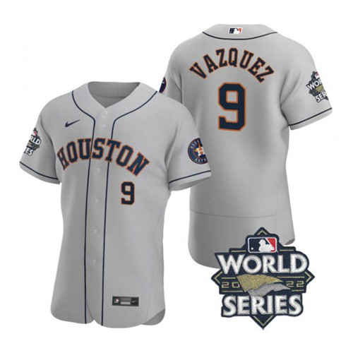Astros #9 Christian Vazquez Gray Nike 2022 World Series Flexbase Jersey