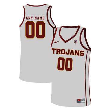 Men%27s USC Trojans White Customized Basketball Jersey
