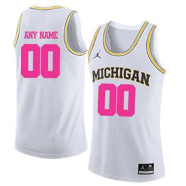 Men%27s University Of Michigan White 2018 Breast Cancer Awareness Customized College Basketball Jersey