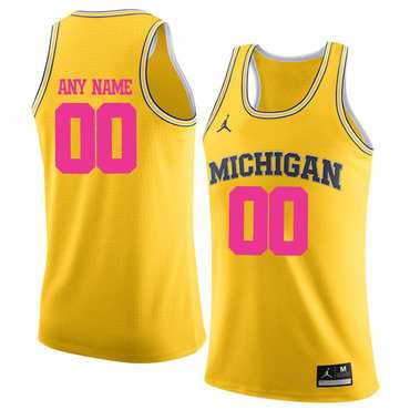 Men%27s University Of Michigan Yellow 2018 Breast Cancer Awareness Customized College Basketball Jersey