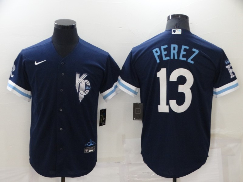 Royals #13 Salvador Perez Navy Nike 2022 City Connect Cool Base Jersey