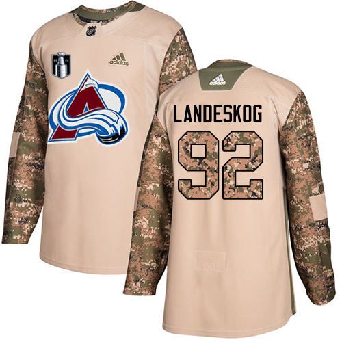 Adidas Colorado Avalanche #92 Gabriel Landeskog Camo Authentic 2022 Stanley Cup Final Patch Veterans Day Stitched NHL Jersey Men’s