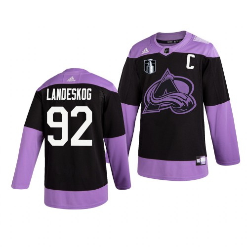 Colorado Colorado Avalanche #92 Gabriel Landeskog Adidas 2022 Stanley Cup Final Patch Men’s Hockey Fights Cancer Practice NHL Jersey Black Men’s
