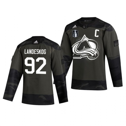Colorado Colorado Avalanche #92 Gabriel Landeskog Adidas 2022 Stanley Cup Final Patch Veterans Day Men’s Authentic Practice NHL Jersey Camo Men’s