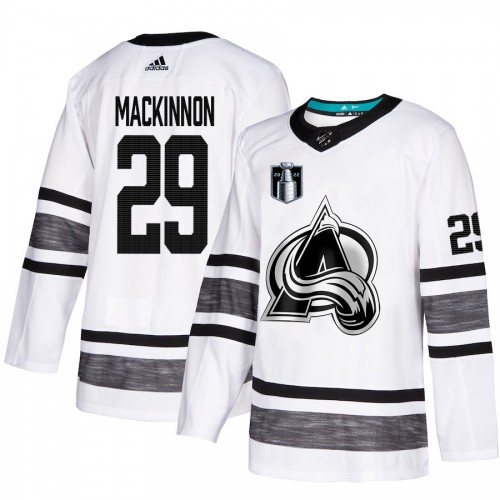 Adidas Colorado Avalanche #29 Nathan MacKinnon White Authentic 2022 Stanley Cup Final Patch All-Star Stitched NHL Jersey Men’s