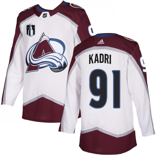 Adidas Colorado Avalanche #91 Nazem Kadri White 2022 Stanley Cup Final Patch Road Authentic Stitched NHL Jersey Men’s