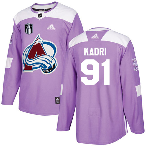 Adidas Colorado Avalanche #91 Nazem Kadri Purple 2022 Stanley Cup Final Patch Authentic Fights Cancer Stitched NHL Jersey Men’s