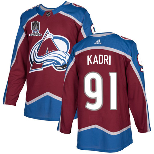Adidas Colorado Avalanche #91 Nazem Kadri Burgundy 2022 Stanley Cup Champions Burgundy Home Authentic Stitched NHL Jersey Men’s