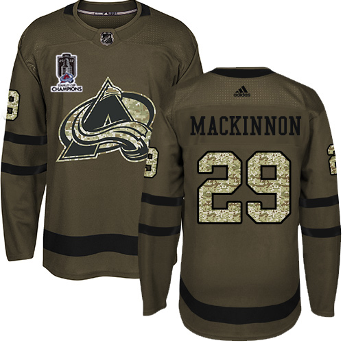Adidas Colorado Avalanche #29 Nathan MacKinnon Green 2022 Stanley Cup Champions Salute To Service Stitched NHL Jersey Men’s