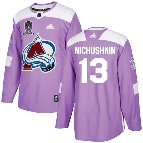 Adidas Colorado Avalanche #13 Valeri Nichushkin Purple 2022 Stanley Cup Champions Authentic Fights Cancer Stitched NHL Jersey Men’s