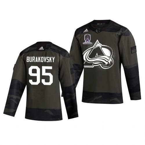 Colorado Colorado Avalanche #95 Andre Burakovsky Adidas 2022 Stanley Cup Champions Veterans Day Men’s Authentic Practice NHL Jersey Camo Men’s