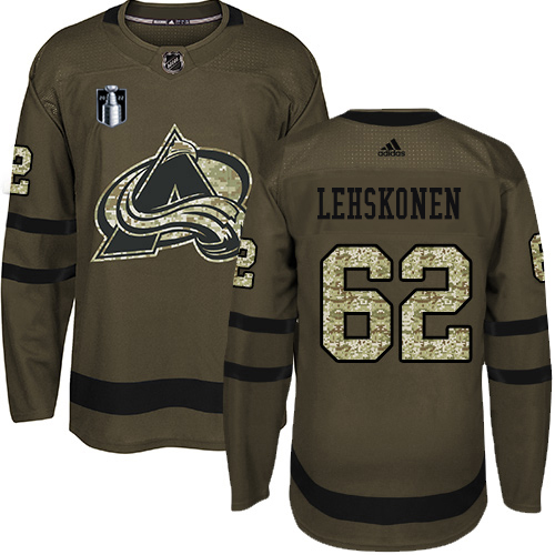 Adidas Colorado Avalanche #62 Artturi Lehkonen Green 2022 Stanley Cup Final Patch Salute to Service Stitched NHL Jersey Men’s