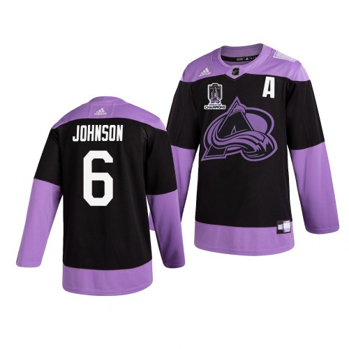 Colorado Colorado Avalanche #6 Erik Johnson 2022 Stanley Cup Champions Men’s Hockey Fights Cancer Practice NHL Jersey Black Men’s