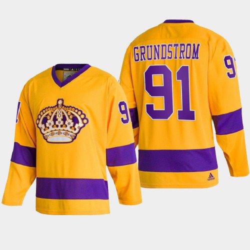 Adidas Los Angeles Kings #91 Carl Grundstrom Team Classics Gold Men’s NHL 2022 Throwback Jersey Men’s