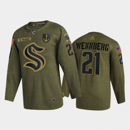Seattle Seattle Kraken #21 Alexander Wennberg Men’s Adidas Veterans Day 2022 Military Appreciation NHL Jersey – Olive Men’s