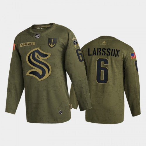 Seattle Seattle Kraken #6 Adam Larsson Men’s Adidas Veterans Day 2022 Military Appreciation NHL Jersey – Olive Men’s