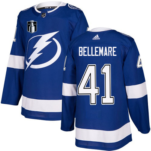 Adidas Tampa Bay Lightning #41 Pierre-Edouard Bellemare Blue 2022 Stanley Cup Final Patch Home Authentic Stitched NHL Jersey Men’s