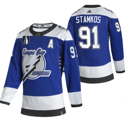 Tampa Bay Tampa Bay Lightning #91 Steven Stamkos Blue Men’s Adidas 2022 Stanley Cup Final Patch Reverse Retro Alternate NHL Jersey Men’s