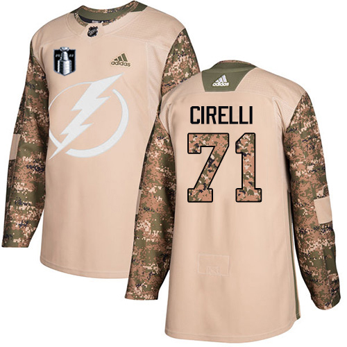 Adidas Tampa Bay Lightning #71 Anthony Cirelli Camo Authentic 2022 Stanley Cup Final Patch Veterans Day Stitched NHL Jersey Men’s