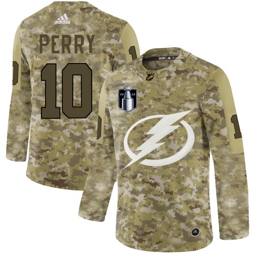 Adidas Tampa Bay Lightning #10 Corey Perry Camo 2022 Stanley Cup Final Patch Authentic Stitched NHL Jersey Men’s