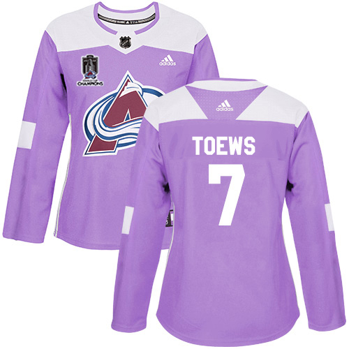 Adidas Colorado Avalanche #7 Devon Toews Purple Women’s 2022 Stanley Cup Champions Authentic Fights Cancer Stitched NHL Jersey Womens