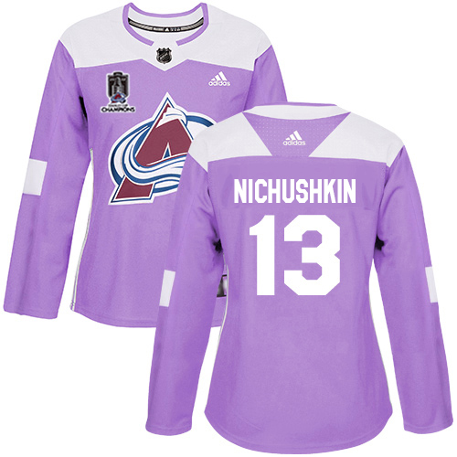 Adidas Colorado Avalanche #13 Valeri Nichushkin Purple Women’s 2022 Stanley Cup Champions Authentic Fights Cancer Stitched NHL Jersey Womens