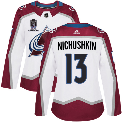 Adidas Colorado Avalanche #13 Valeri Nichushkin White Women’s 2022 Stanley Cup Champions Road Authentic Stitched NHL Jersey Womens