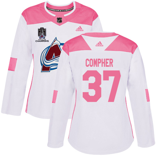 Adidas Colorado Avalanche #37 J.T. Compher White/Pink 2022 Stanley Cup Champions Authentic Fashion Women’s Stitched NHL Jersey Womens