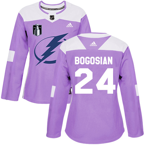 Adidas Tampa Bay Lightning #24 Zach Bogosian Purple Authentic 2022 Stanley Cup Final Patch Women’s Fights Cancer Stitched NHL Jersey Womens