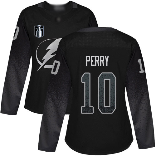 Adidas Tampa Bay Lightning #10 Corey Perry Black Women’s 2022 Stanley Cup Final Patch Alternate Authentic Stitched NHL Jersey Womens