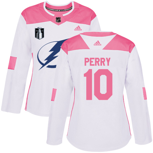Adidas Tampa Bay Lightning #10 Corey Perry White/Pink 2022 Stanley Cup Final Patch Authentic Fashion Women’s Stitched NHL Jersey Womens
