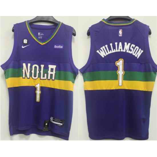 Men New Orleans Pelicans #1 Zion Williamson Purple With NO 6 Patch Stitched Basketball Jersey
