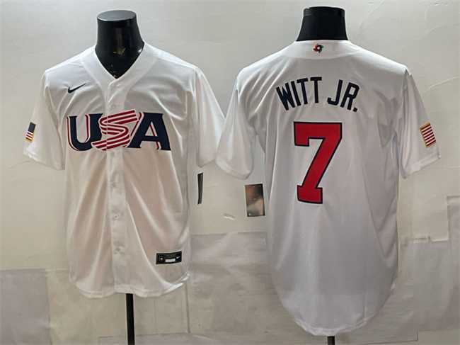 Men%27s USA #7 Bobby Witt Jr. White World Baseball Classic Stitched Jersey