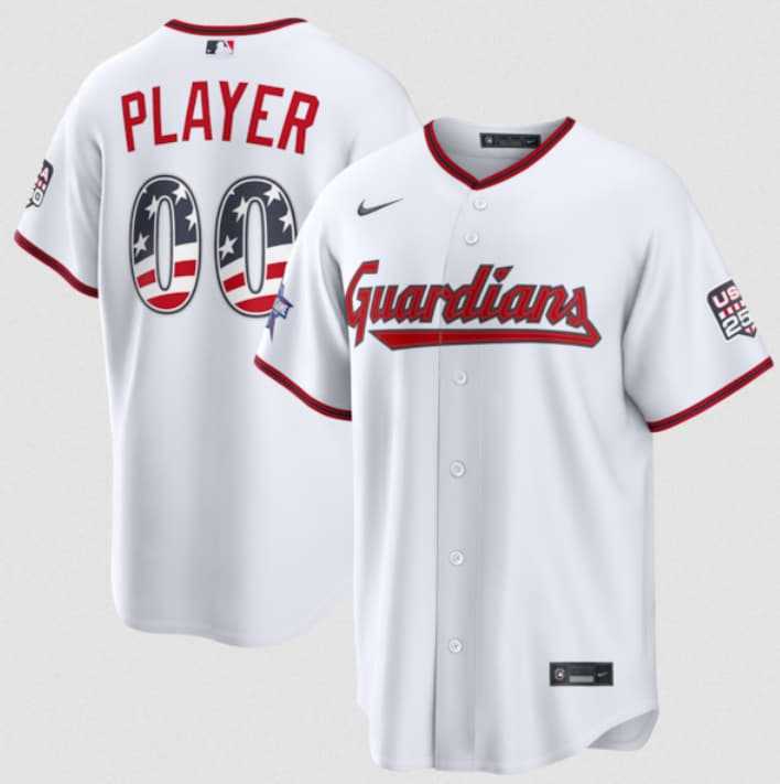 Men%27s Cleveland Guardians Active Player Custom White 2026 All-Star Edition Stars & Stripes & USA 250 Fourth of July Home Stadium Stitched Baseball Jersey