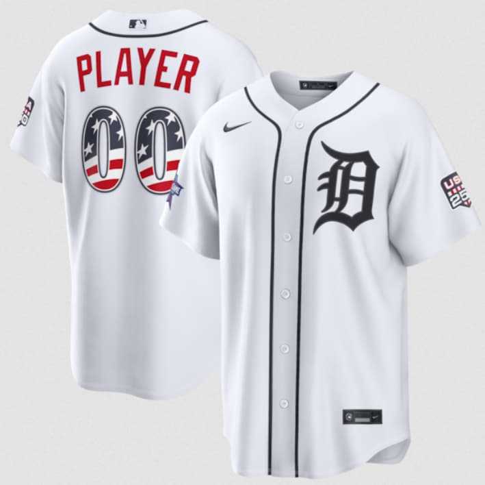 Men%27s Detroit Tigers ACTIVE PLAYER Custom White 2026 All-Star Edition Stars & Stripes & USA 250 Fourth of July Home Stadium Stitched Baseball Jersey