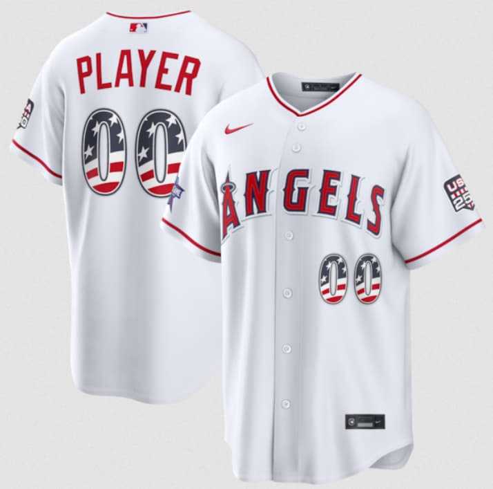 Men%27s Los Angeles Angels Active Player Custom White 2026 All-Star Edition Stars & Stripes & USA 250 Fourth of July Home Stadium Stitched Baseball Jersey