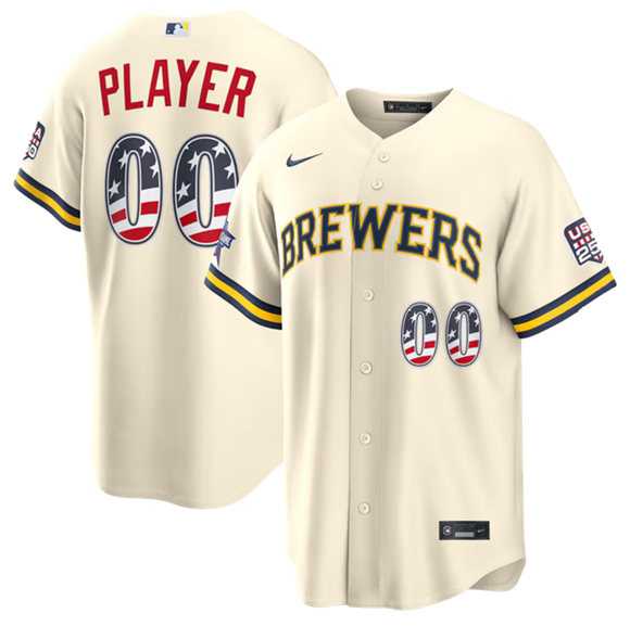 Men%27s Milwaukee Brewers ACTIVE PLAYER Custom Cream 2026 All-Star Edition Stars & Stripes USA 250 Patch Stitched Jersey