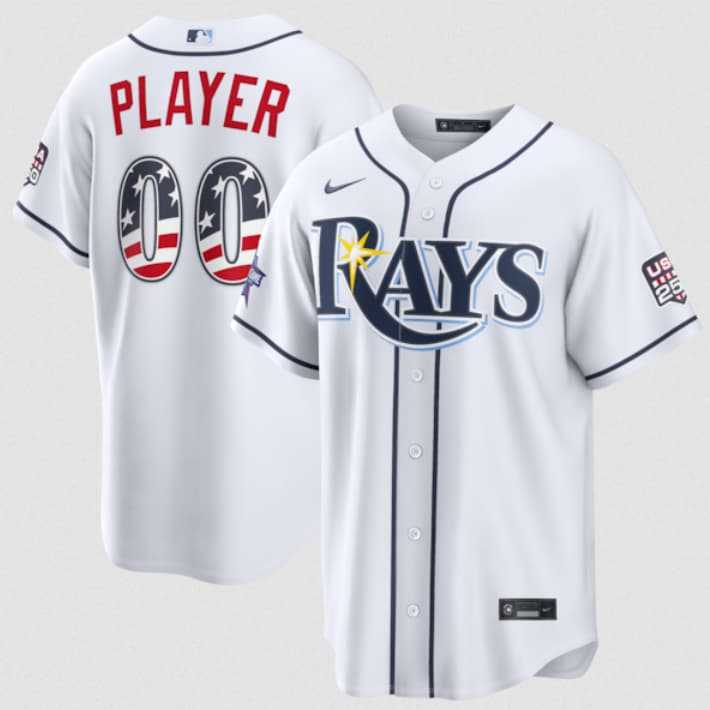 Men%27s Tampa Bay Rays Active Player Custom White 2026 All-Star Edition Stars & Stripes & USA 250 Fourth of July Home Stadium Stitched Baseball Jersey