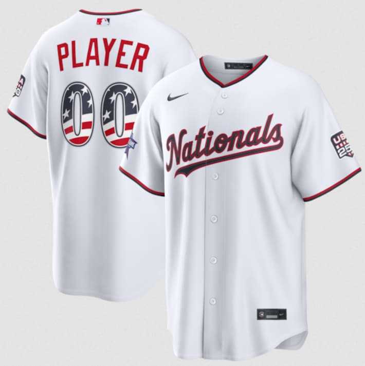 Men%27s Washington Nationals Active Player Custom White 2026 All-Star Edition Stars & Stripes & USA 250 Fourth of July Home Stadium Stitched Baseball Jersey