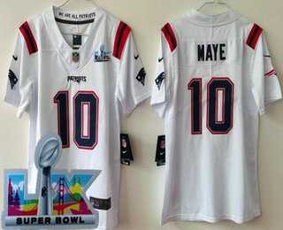 Youth New England Patriots #10 Drake Maye Limited White Super Bowl LX Vapor Jersey