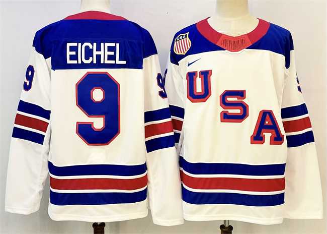 Men%27s USA #9 Jack Eichel White 2025-2026 Stitched Jersey