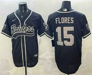 Men%27s Las Vegas Raiders #15 Tom Flores Black Cool Base Stitched Baseball Stitched Jersey