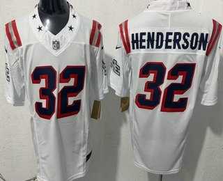 Men%27s New England Patriots #32 TreVeyon Henderson Limited White Rivalries FUSE Vapor Stitched Jersey