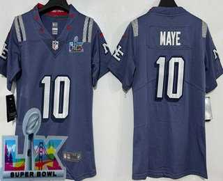 Women%27s New England Patriots #10 Drake Maye Limited Gray Rivalries Super Bowl LX Vapor Jersey