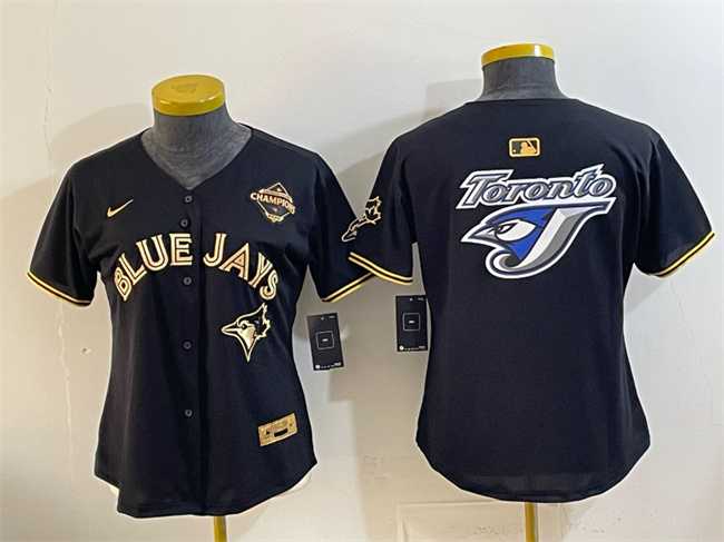 Women%27s Toronto Blue Jays Team Big Logo Black Gold 2025 American League Champions Limited Stitched Jersey Dzhi