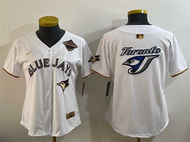 Women%27s Toronto Blue Jays Team Big Logo White Gold 2025 American League Champions Limited Stitched Jersey Dzhi